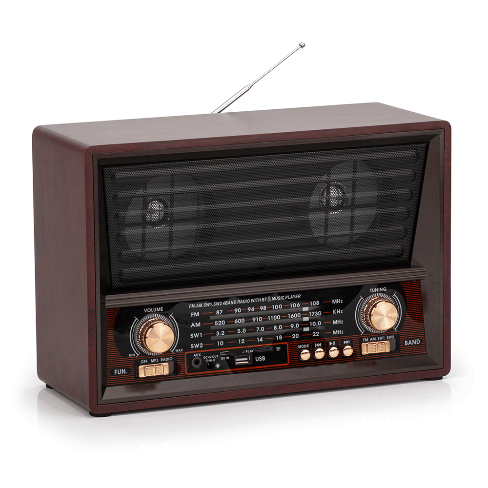 HS-2782 Classic Design Portable Vintage Retro Wooden Radio Powered  Speakers