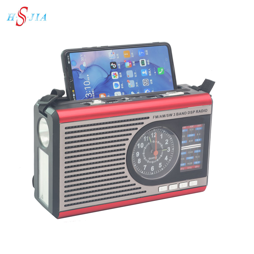 HS-2828 Solar panel torch clock radio speak wireless silver colour with BT radio